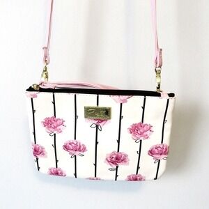 New Betsey Johnson Pink Floral Stripe Sm Crossbody Purse